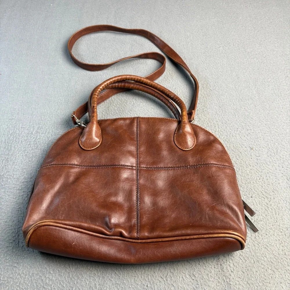 Cherokee Brown Faux Leather Dome Satchel Crossbody Bag with Double Zipper
